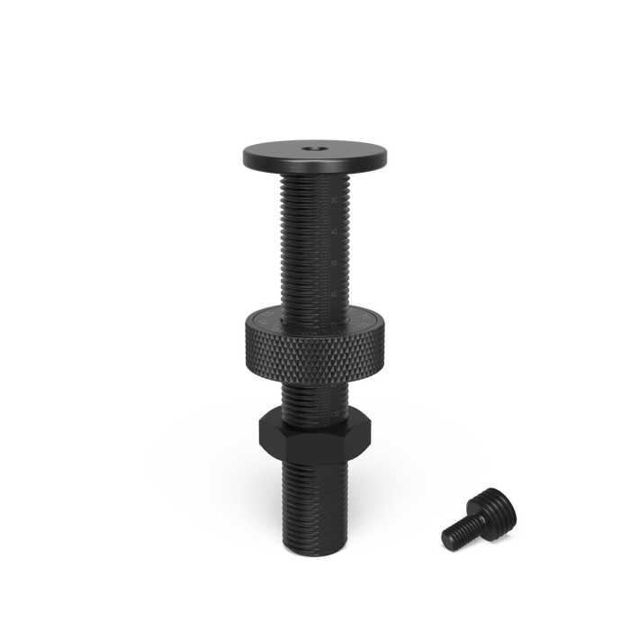 Support height adjustable with scale burnished