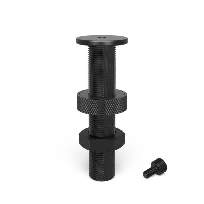 Support height adjustable with scale burnished